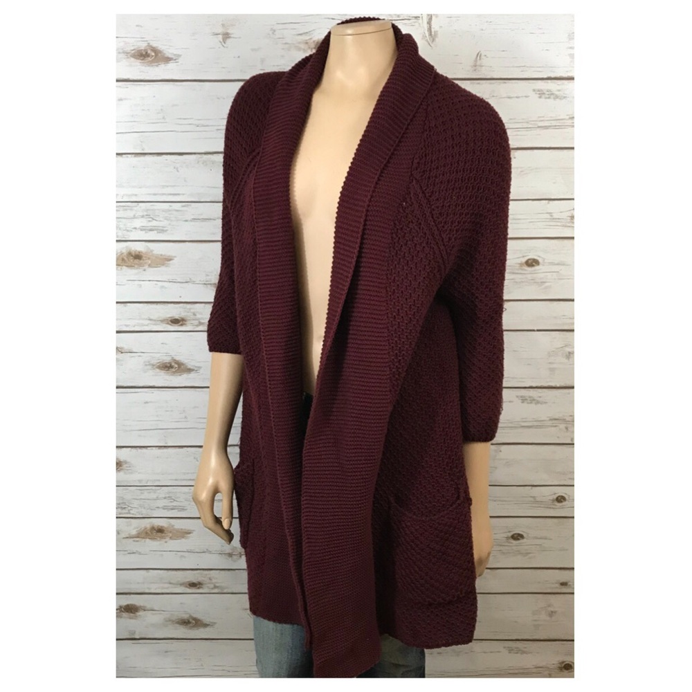Lucky Brand Burgundy Open-Front Knit Cardigan